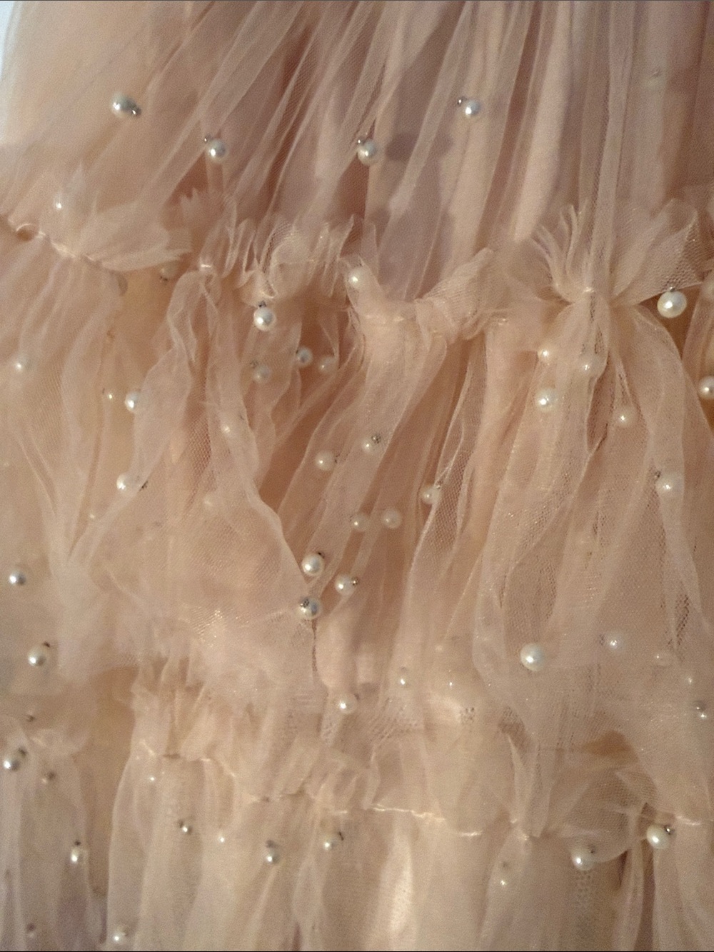 Peach Tulle Party Dress with Pearl Accents - Picture 5 of 6